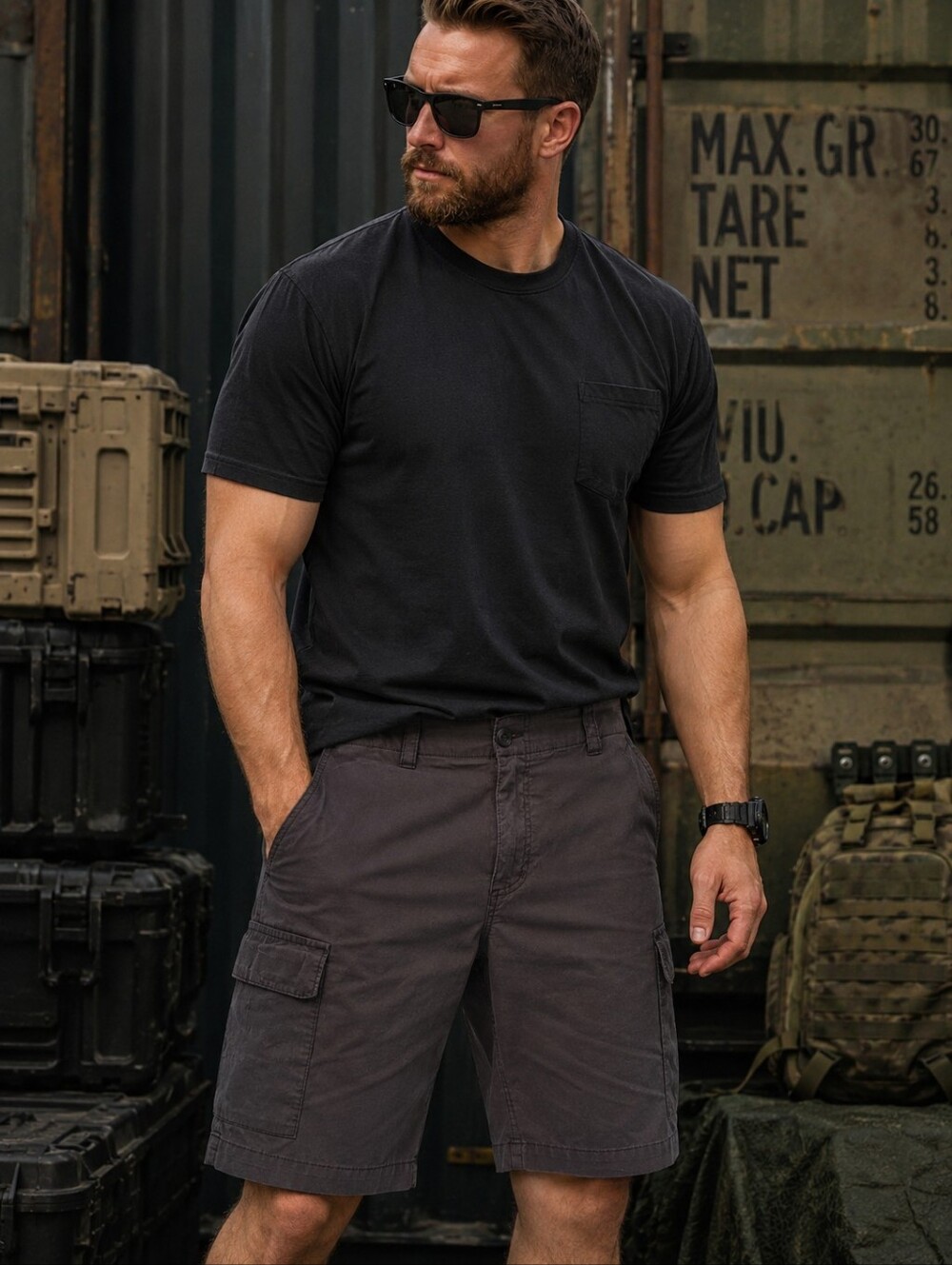Wear First Cargo Shorts Mens 38 Black Outdoor Hiking Utility Tactical Stretch
